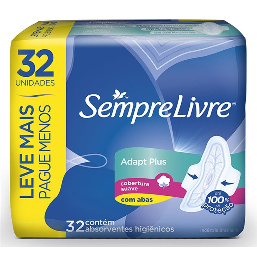 Absorvente Sempre Livre Adapt Plus Suave Com Abas Promocional Com 32 Unidades