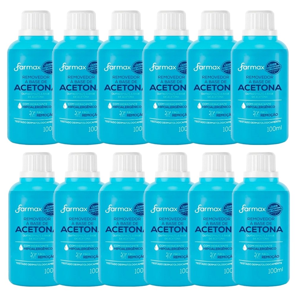 Removedor de Esmalte Farmax com Acetona 100ml - Embalagem com 12 Unidades
