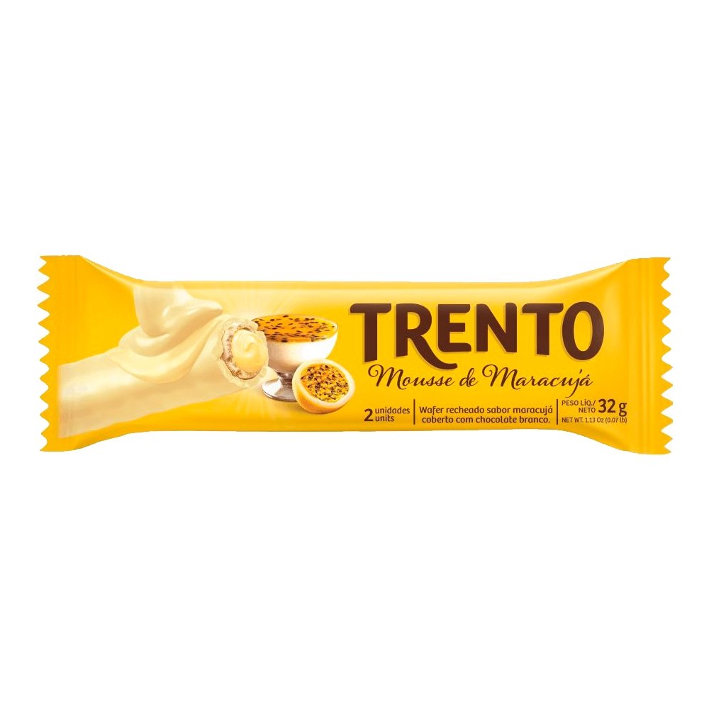 Chocolate Trento Wafer Mousse de Maracujá 32g - Embalagem com 16 Unidades