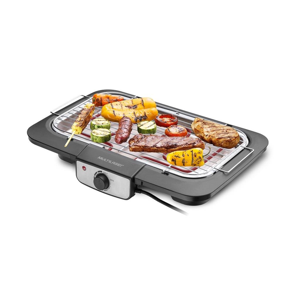 Churrasqueira Eletrica 220v-2000w Com Controle de Temperatura e Grelha Inox Preta Inox Multilaser - CE132