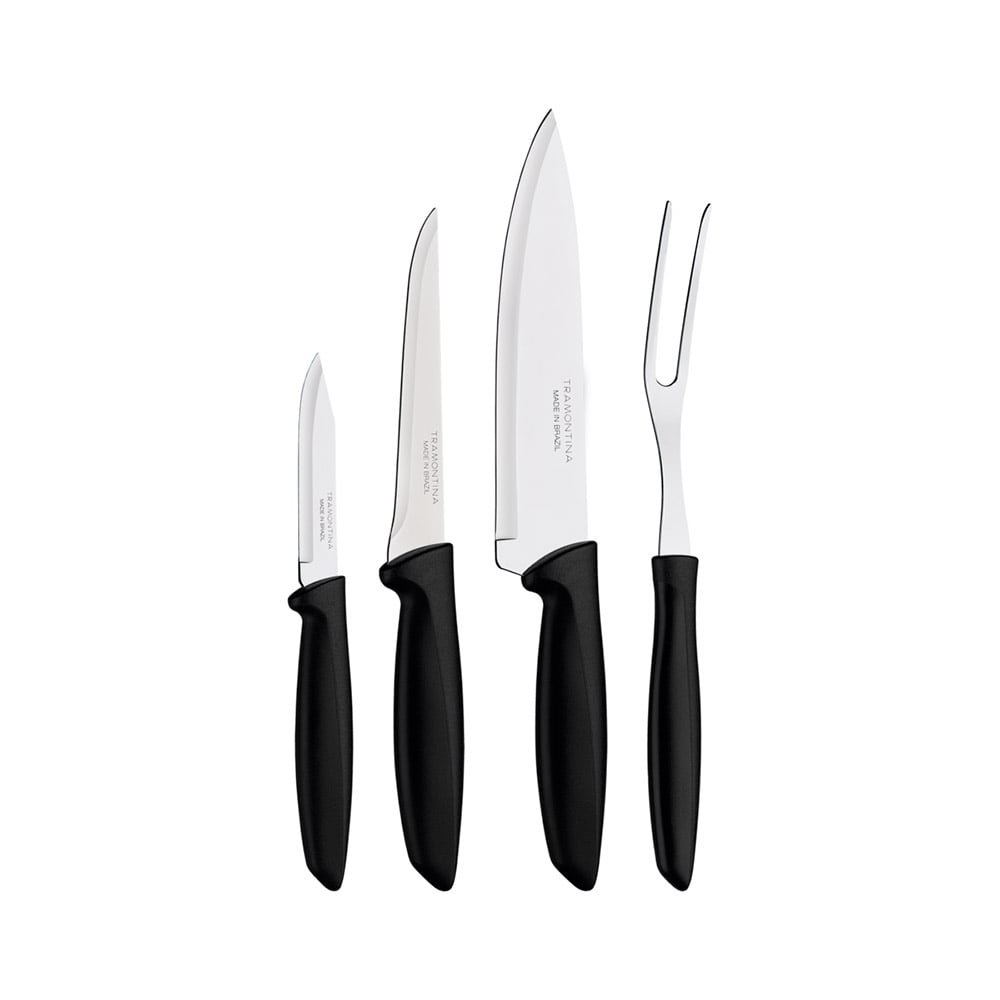 Conjunto de Facas Tramontina Plenus, Cabo Preto, Inox, 4 Peças