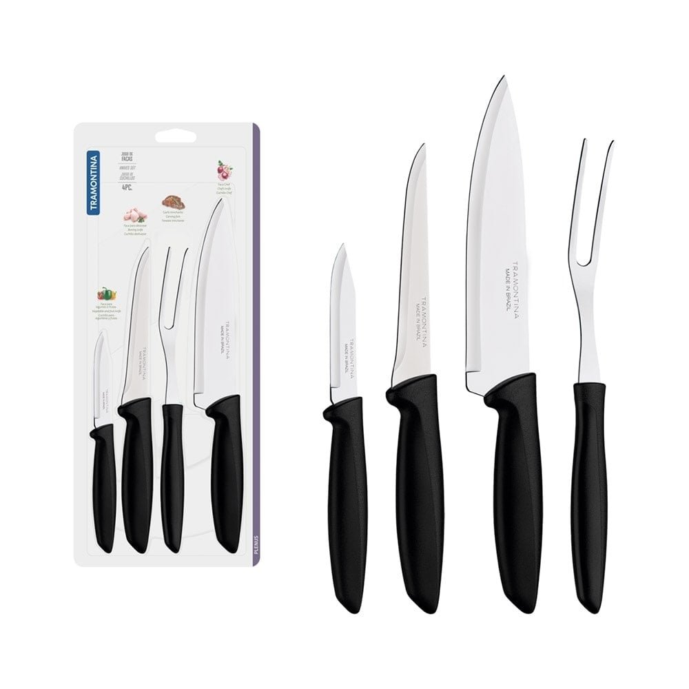 Conjunto de Facas Tramontina Plenus, Cabo Preto, Inox, 4 Peças
