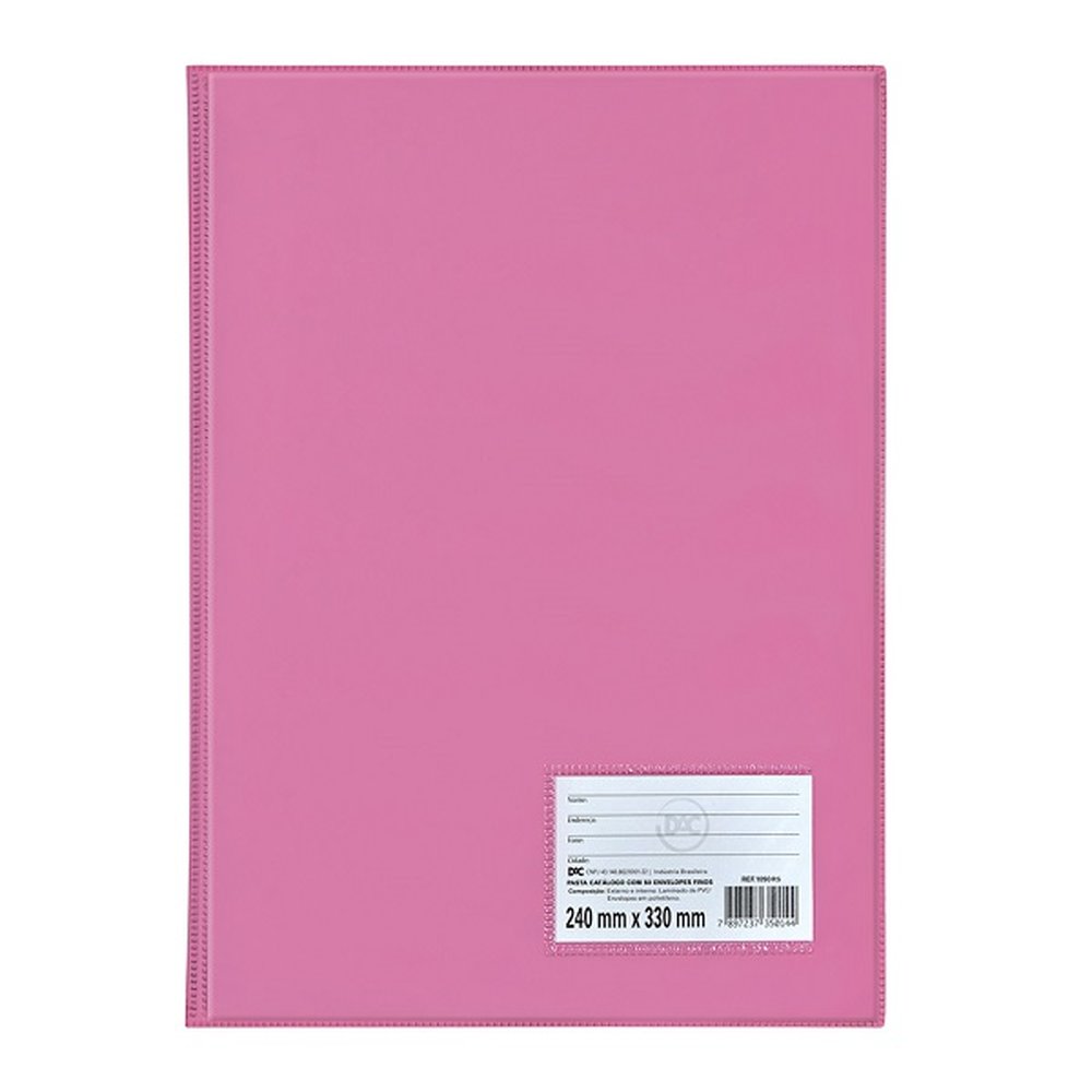 Pasta Catálogo Dac ofício Rosa com visor 50 envelopes finos - embalagem com 8 unidades