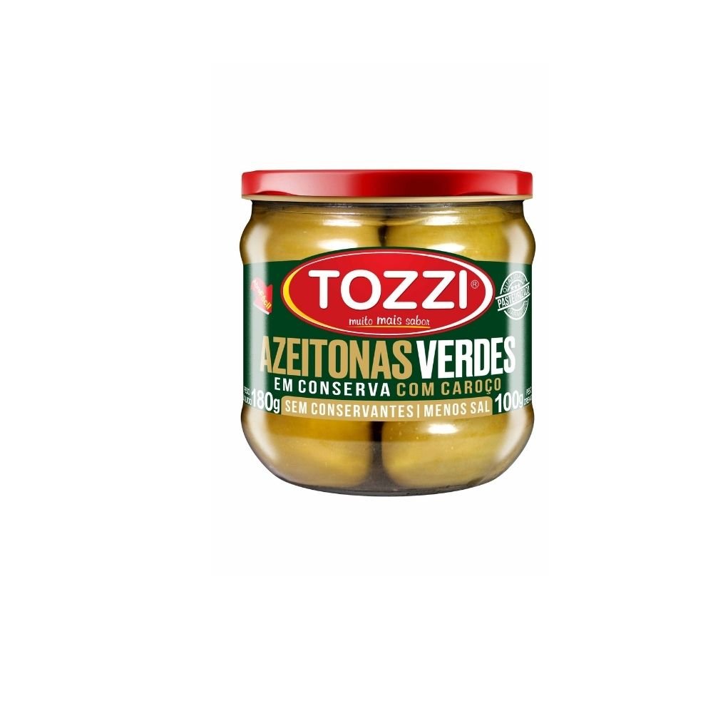 Azeitona Verde Com Caroço,Pote 100 G Abre Facil Tozzi Caixa 24x1