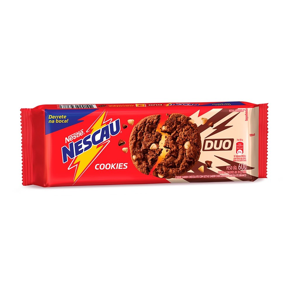 Biscoito Nestlé Cookies Nescau Chocolate, Gotas DUO, 60g - Embalagem com 52 Unidades