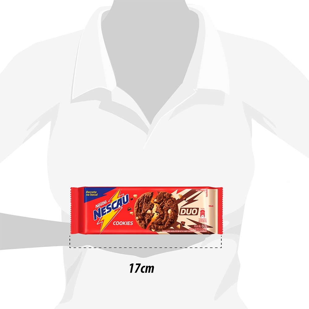 Biscoito Nestlé Cookies Nescau Chocolate, Gotas DUO, 60g - Embalagem com 52 Unidades