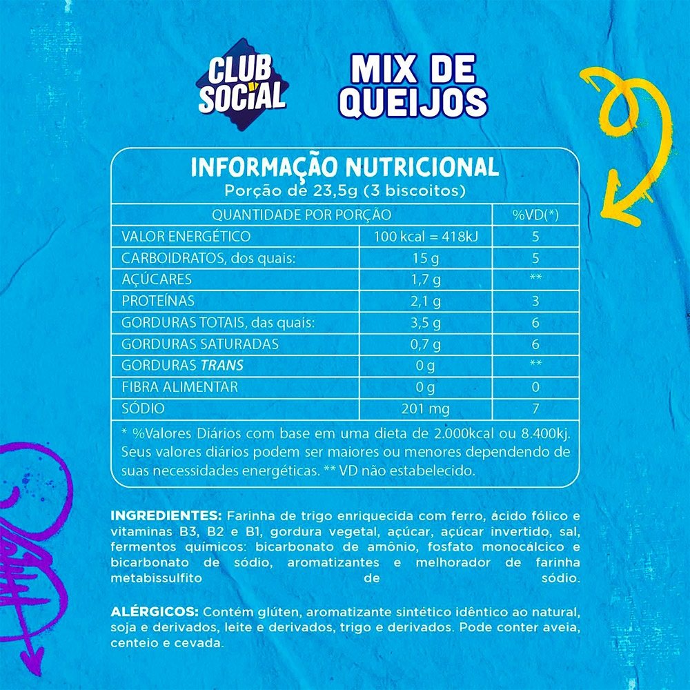 Biscoito Salgado Club Social Mix de Queijos Multipack 141g