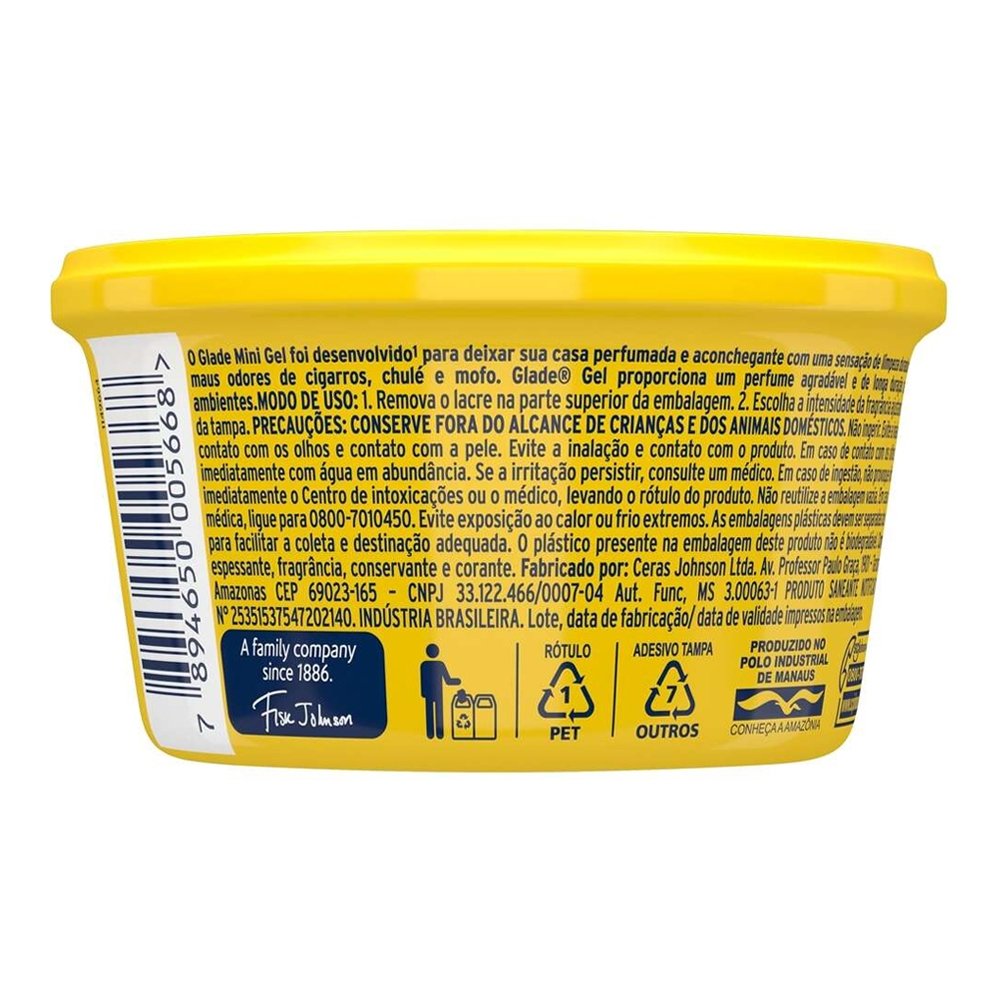 Desodorizador Glade Gel Pequenos Ambientes Citrus 70g - Embalagem com 12 Unidades