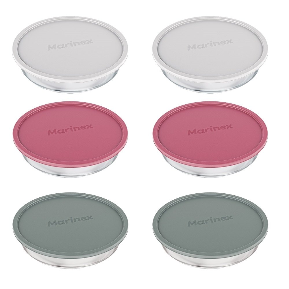 Conjunto de Assadeiras Marinex Redonda 2,4 Litros Média com Tampa Pástica 6 Peças