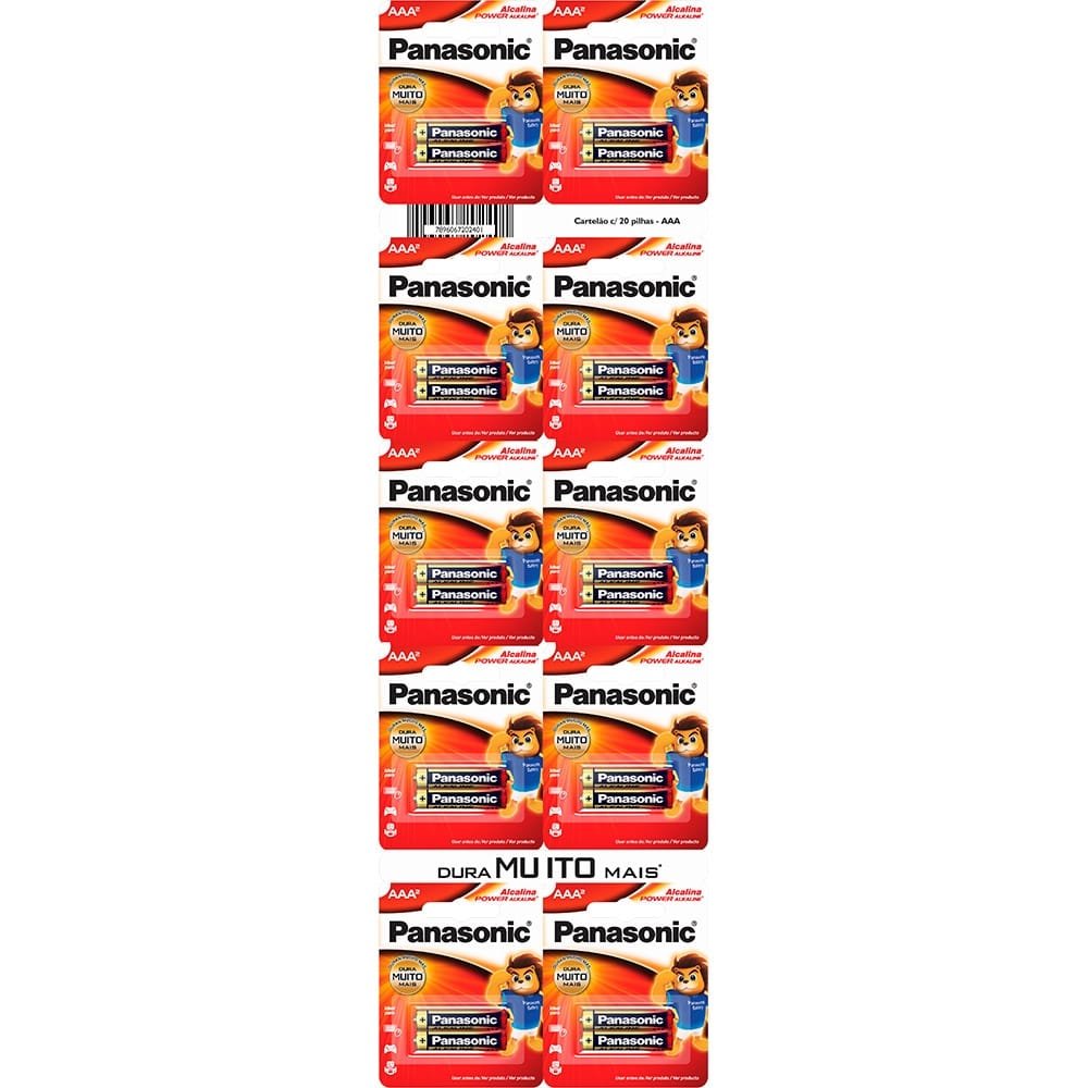 Pilha Panasonic Palito Alcalina LR03-2BT Cartelão - 10 Embalagens com 2 Unidades