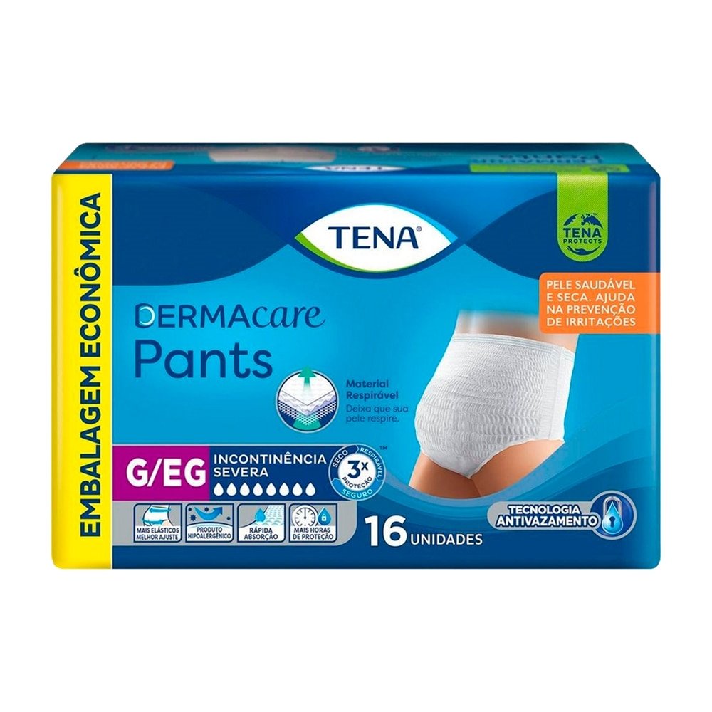 Fralda Descartável Tena Adulto Pants Dermacare Tamanho G/EG - 4 Pacotes com 16 Fraldas - Total 64 Tiras