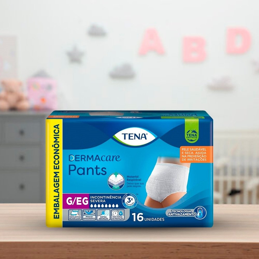 Fralda Descartável Tena Adulto Pants Dermacare Tamanho G/EG - 4 Pacotes com 16 Fraldas - Total 64 Tiras