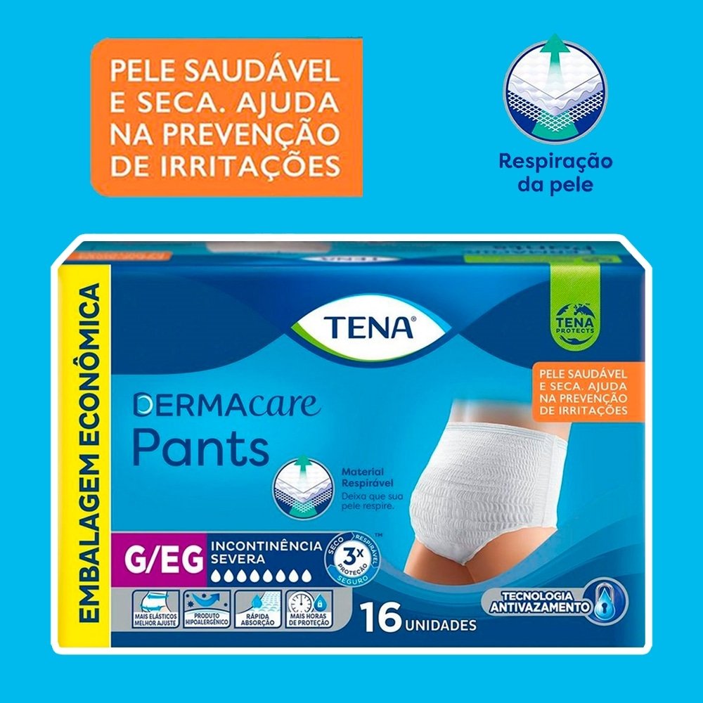 Fralda Descartável Tena Adulto Pants Dermacare Tamanho G/EG - 4 Pacotes com 16 Fraldas - Total 64 Tiras