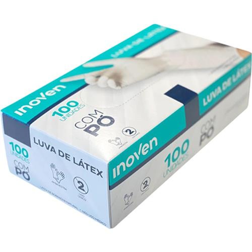 Luva Latex Tamanho M Com 100 Unidades Com Po Inoven