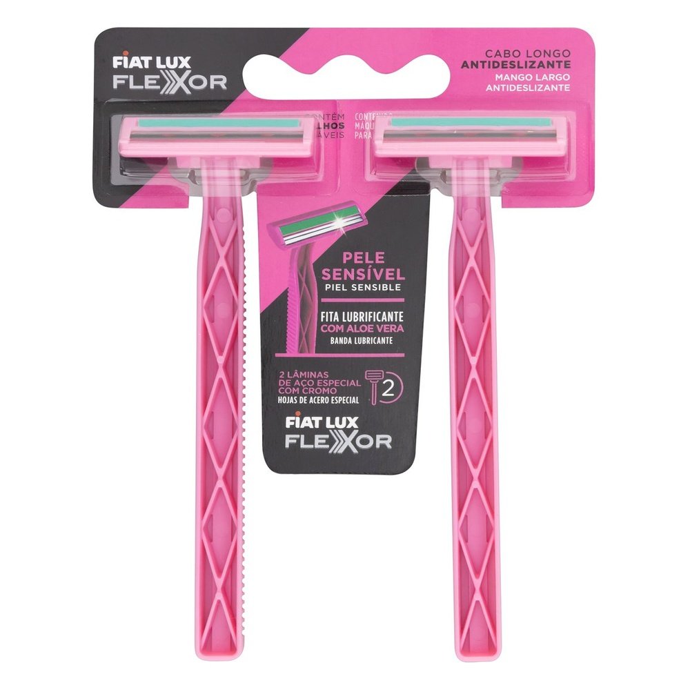 Aparelho De Barbear Rosa 2 Lâminas Cabo Longo Blister 2 Unidades Fiat Lux Flexor