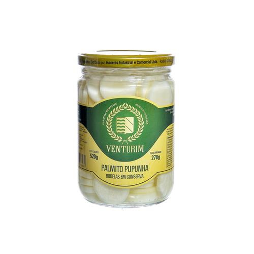 Palmito Pupunha Rodela Venturim 270G - Caixa com 15 Unidades