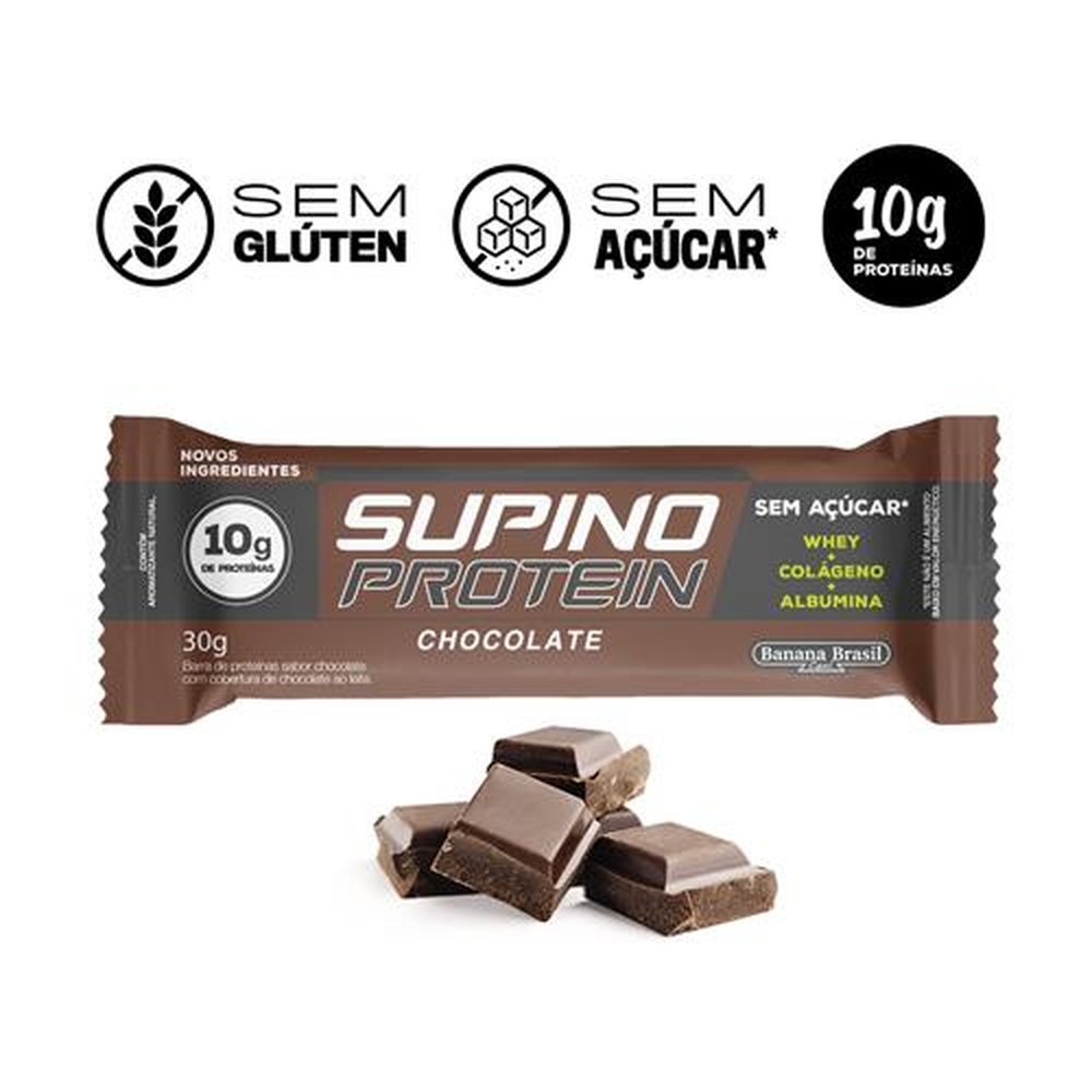 Barra de Proteinas - Supino Protein - Sabor Chocolate 30g - Pack com 3 unidades - Cx c/ 30 Pack