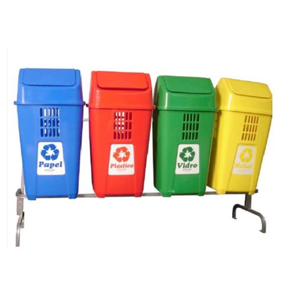 Suporte Metal para 4 Lixeiras Coleta Seletiva Plasvale (Não acompanha as Lixeiras)