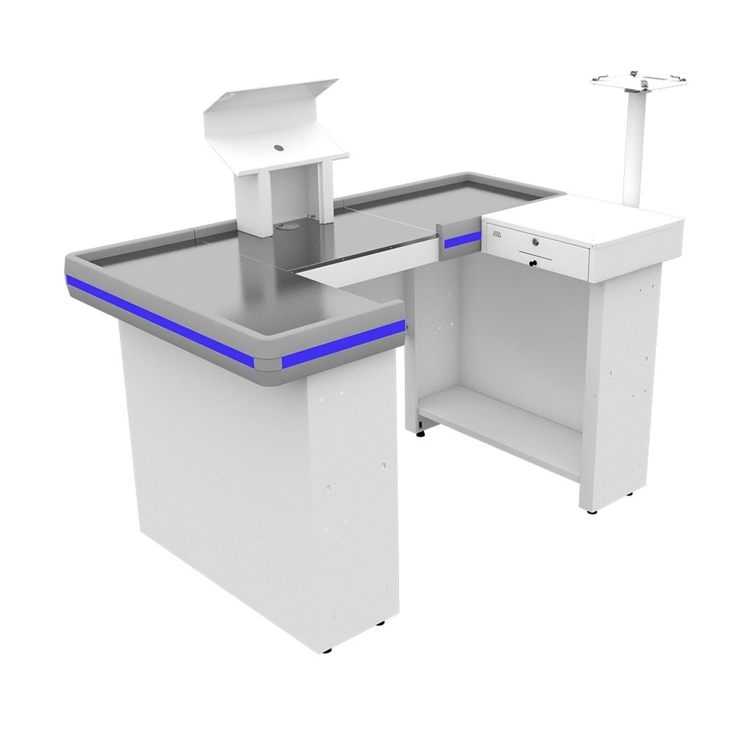 Check Out Amapá Premium Direita/Esquerda 1,50 x 1,00 x 0,90, com Kit Automação, Branco/Azul