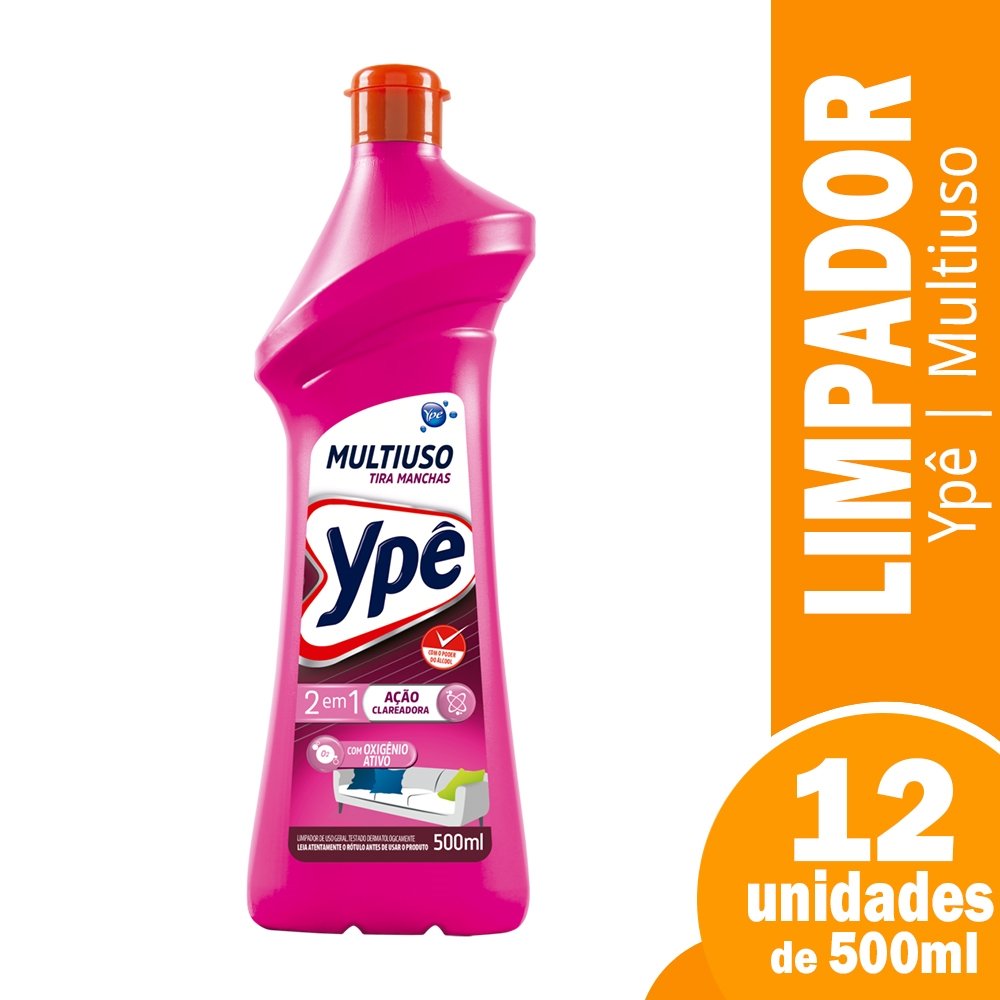 Limpador Ypê Multiuso Tira Manchas 500ml Embalagem com 12 Unidades