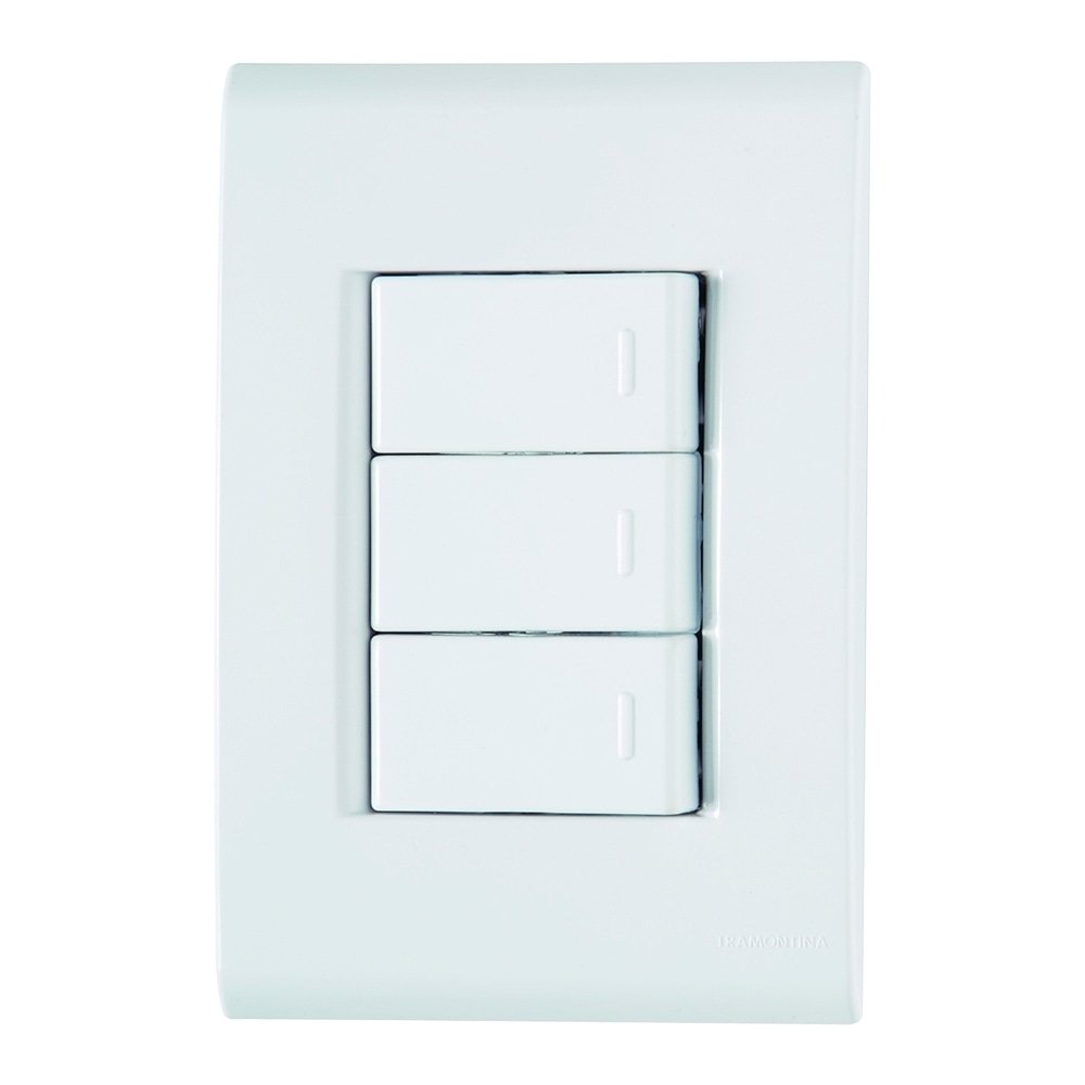 Tomada Liz Tramontina 3 Teclas Simples 10A 250V com Placa Branca