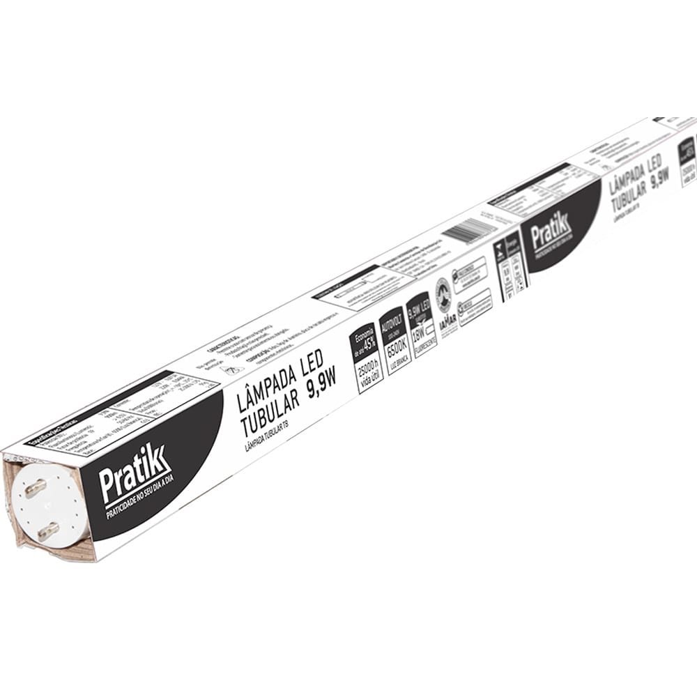 Lâmpada LED Tubular Pratik T8 9,9W 0,6M 6,5K 900 Lumens 25000H Bivolt