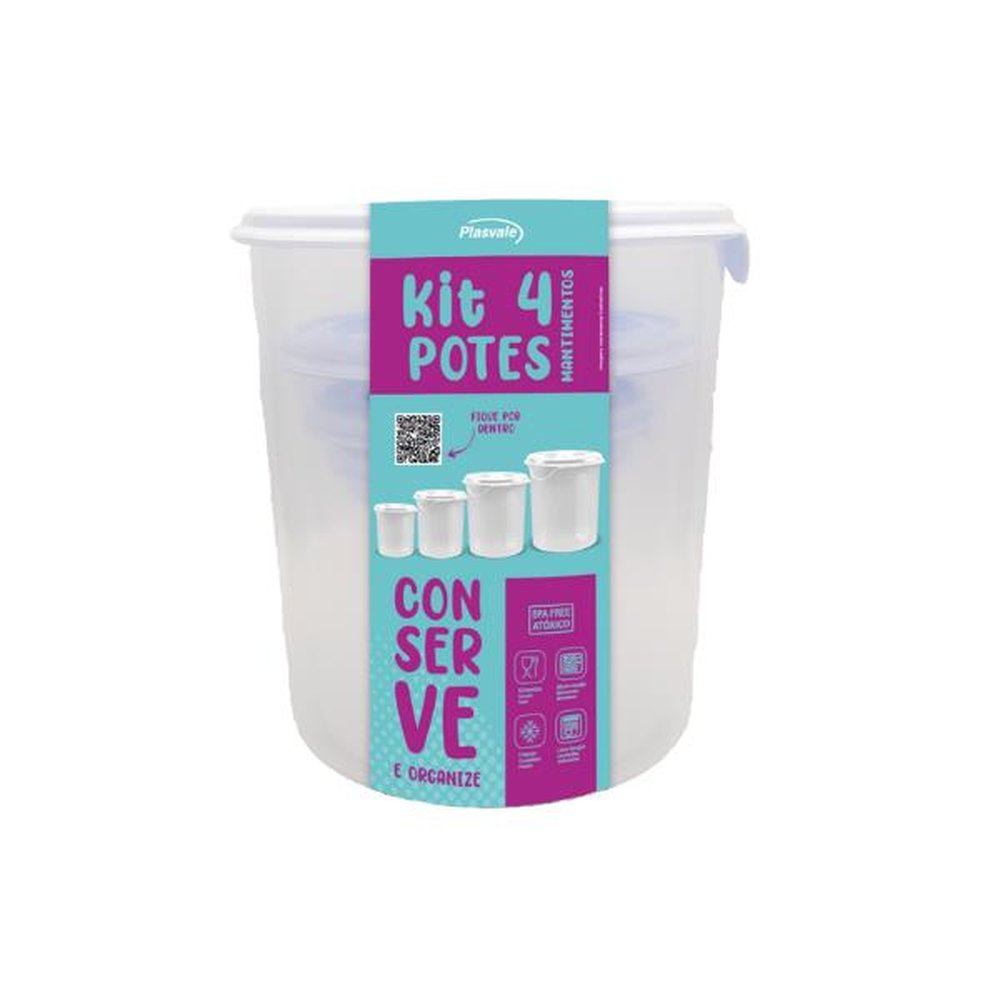 Conjunto 4 potes Redondos Plasvale - Branco