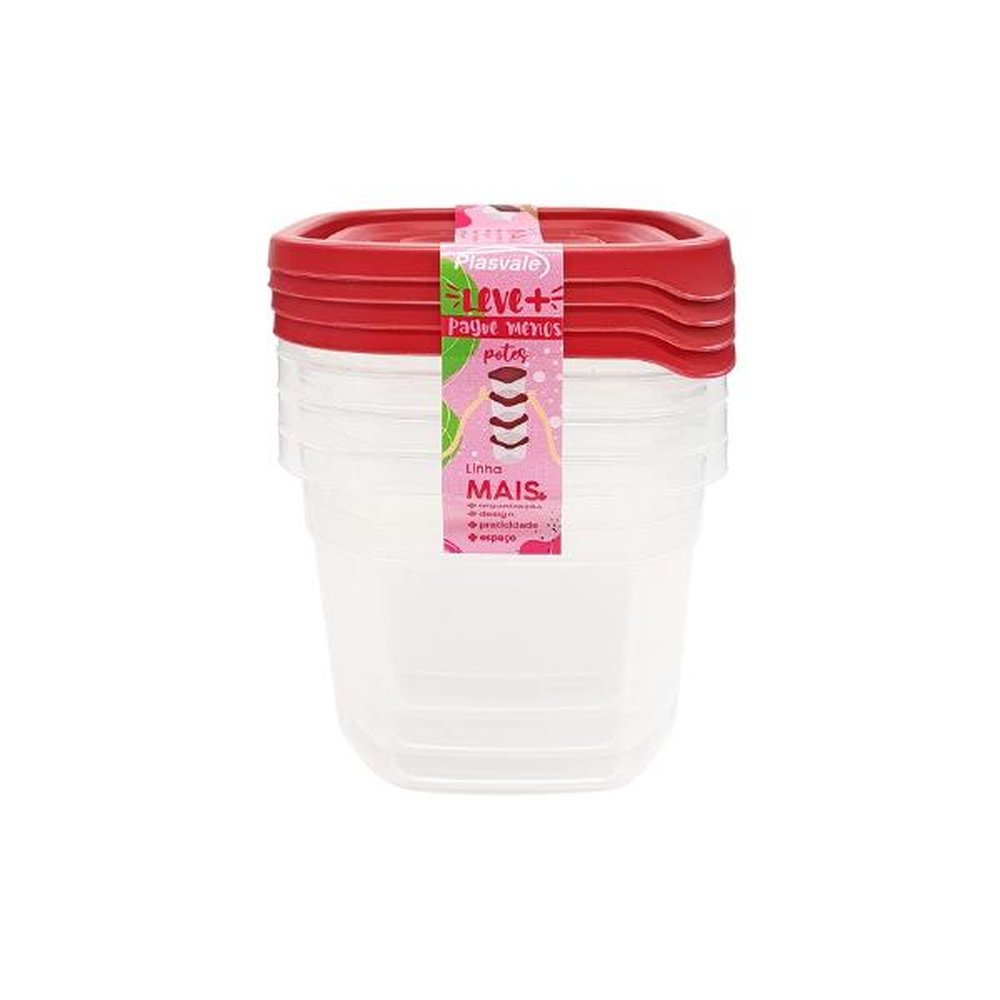 Kit 4 Potes Linha Mais 530ml Plasvale - Vermelho