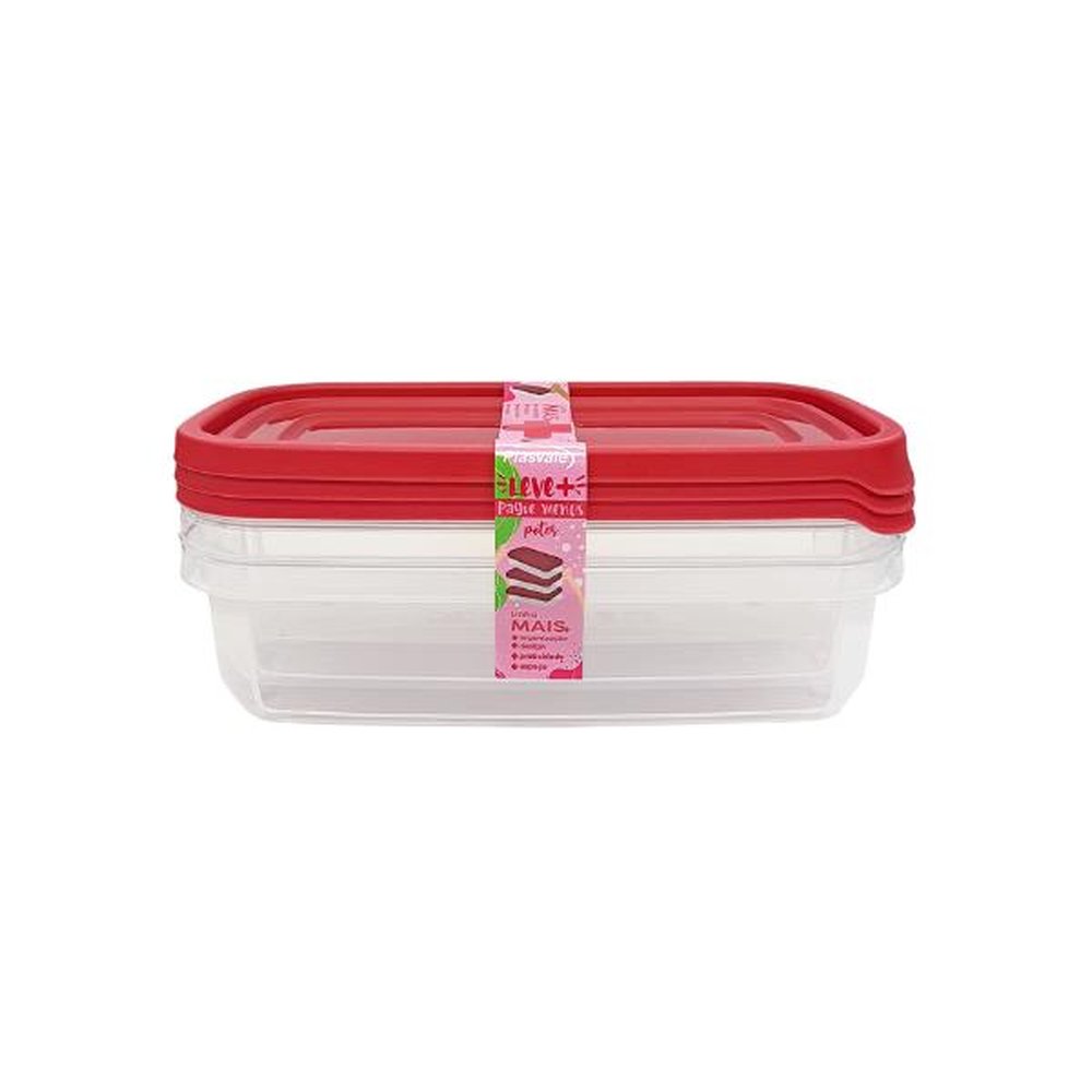 Kit 3 Potes Linha Mais 710ml Plasvale - Vermelho