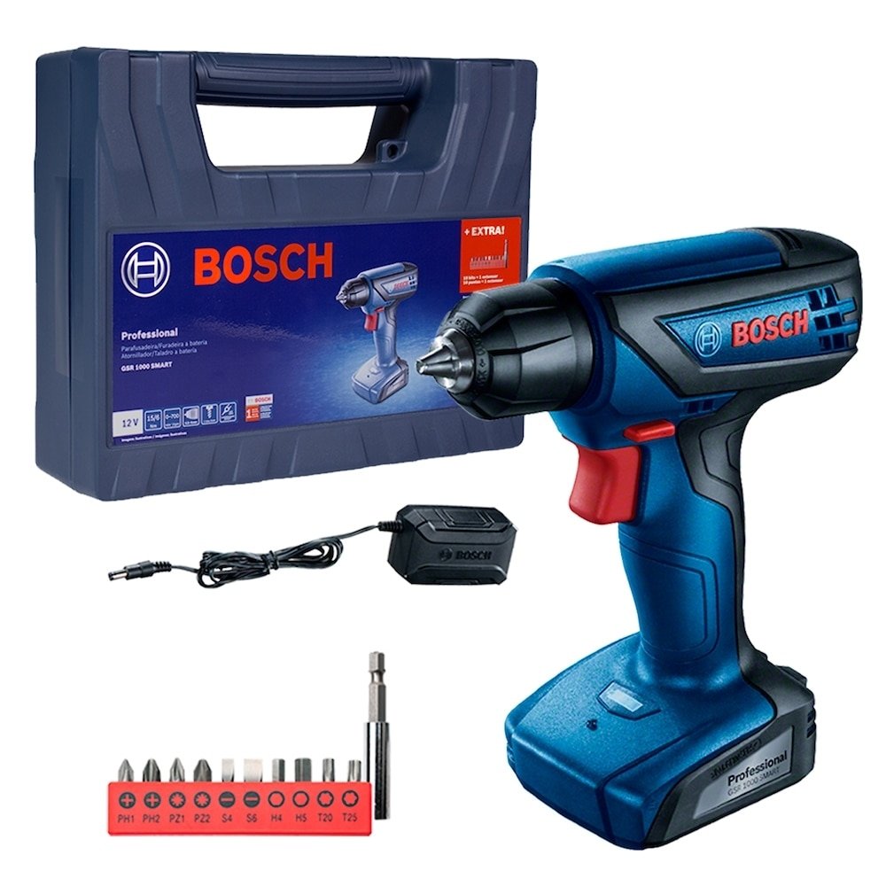 Furadeira/Parafusadeira Bosch GSR 1000 Smart 12V Bivolt Bateria Maleta Bits