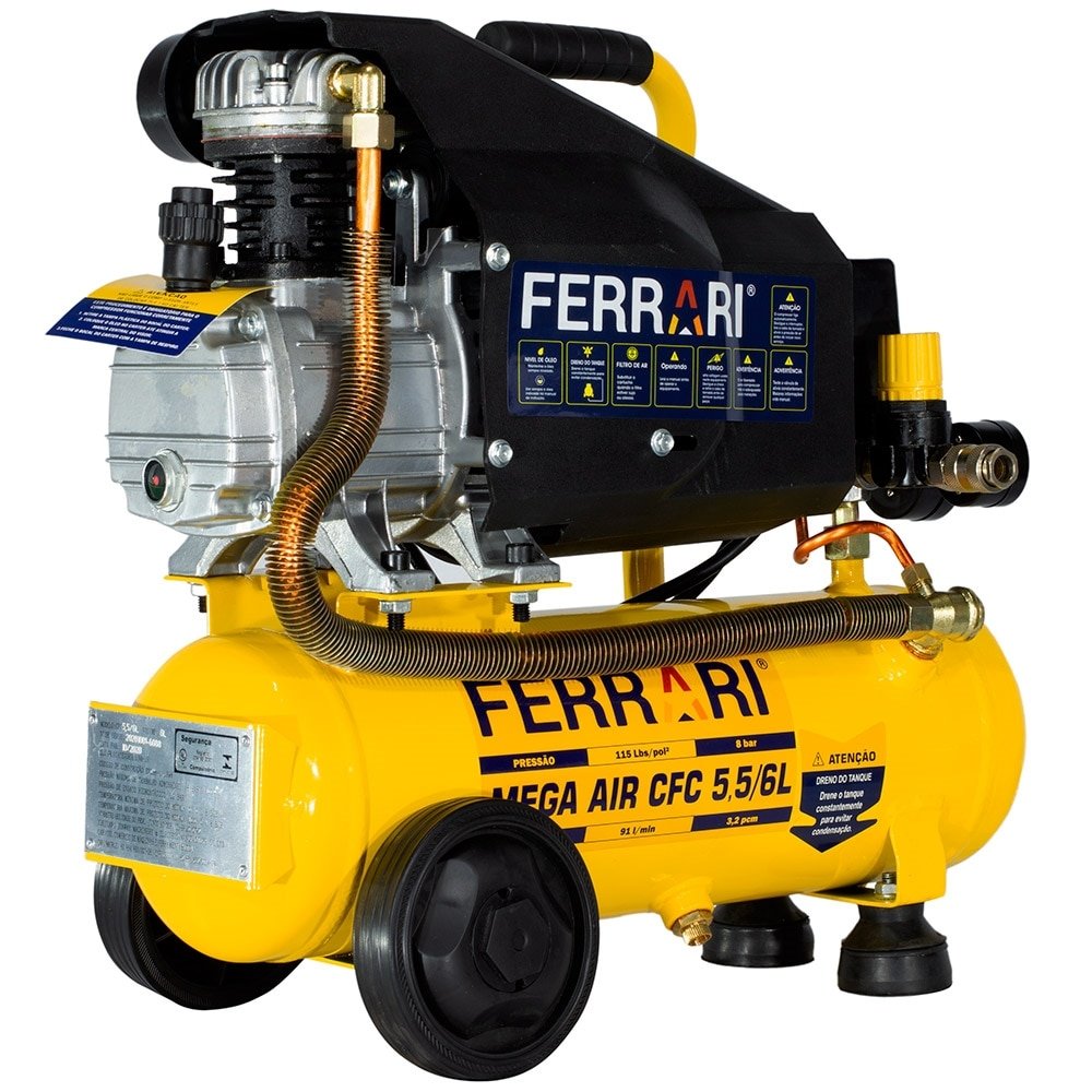 Compressor de ar Ferrari Mega Air CFC 5,5 PES, 6 Litros, 1 HP, 110V