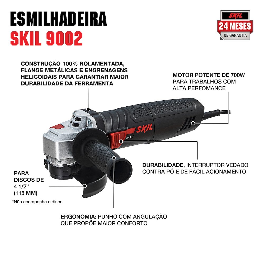 Esmerilhadeira Angular Skil 9002,  4,1/2 700W 110V