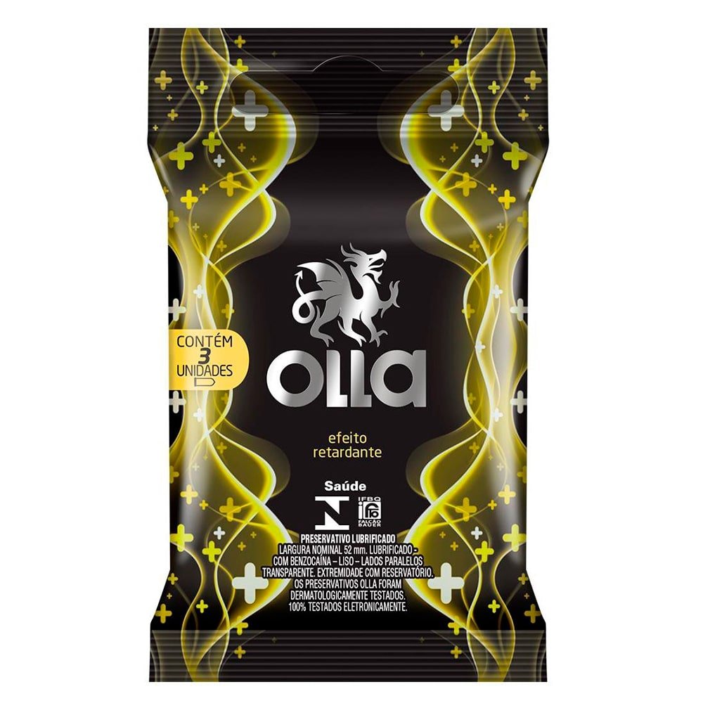 Preservativo Olla Lubrificado Prolong Bolso - 12 pacotes c/ 3 Unidades