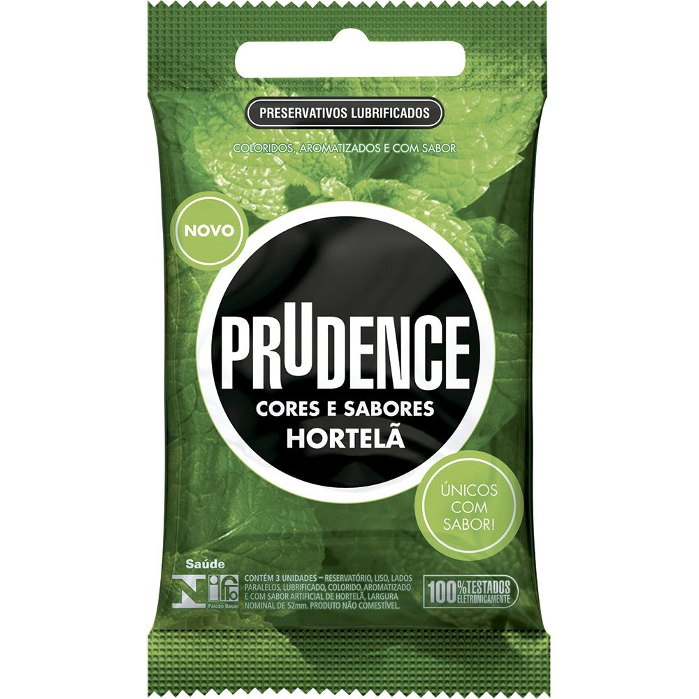 Preservativo Prudence Cores e Sabores Hortela - 12 pacotes c/ 3 unidades