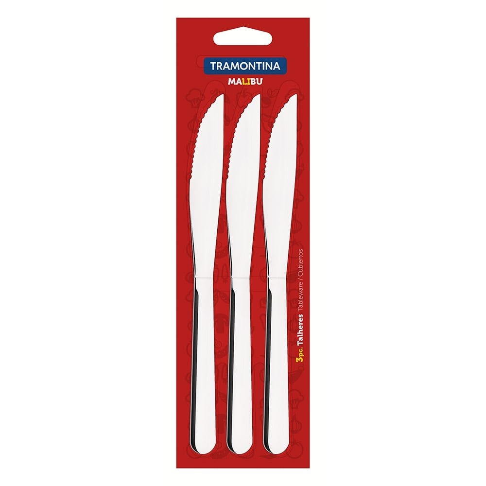 Faca de Churrasco Tramontina Malibu, Inox Embalagem com 3 Unidades
