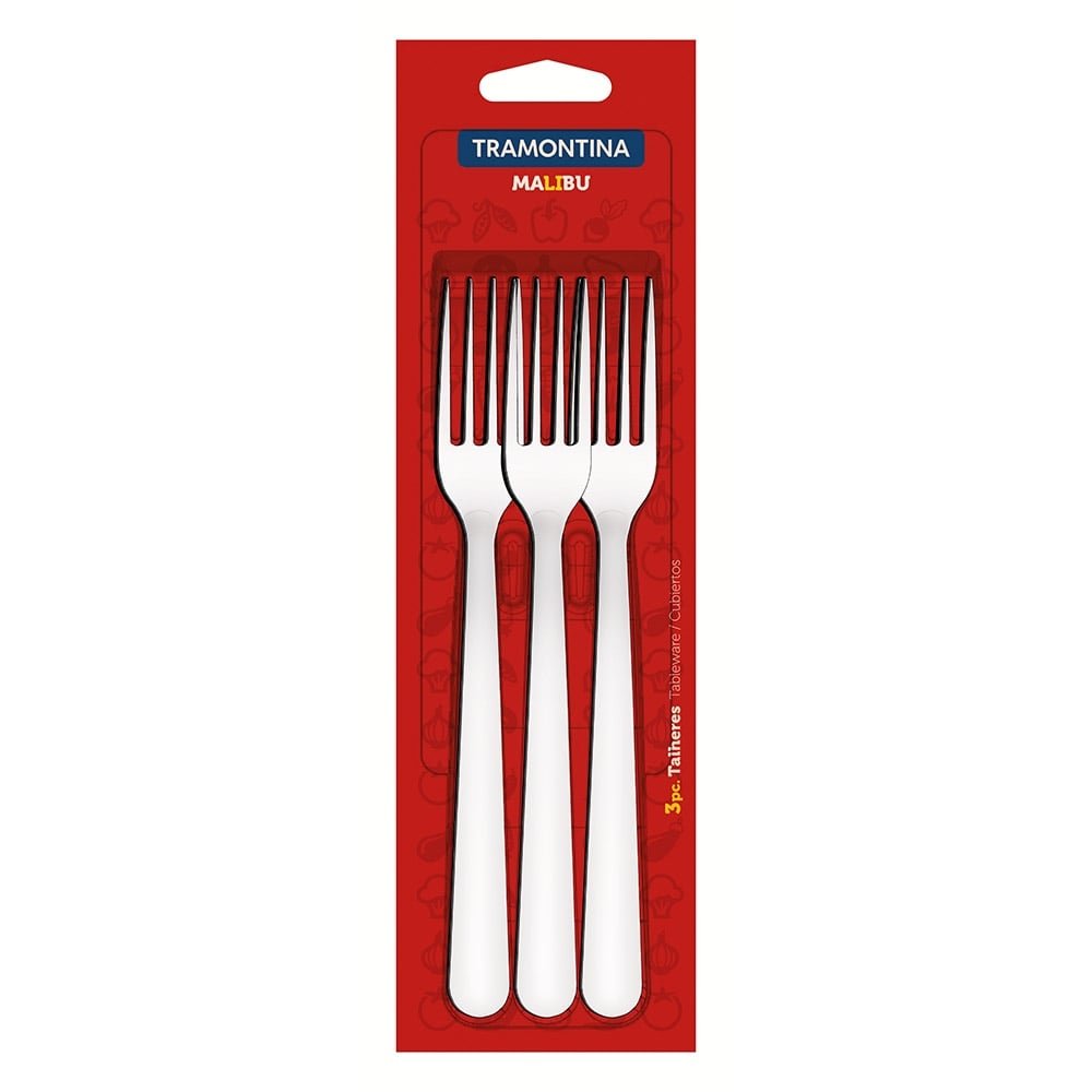 Conjunto de Garfos de Mesa Tramontina Malibu, Inox - Embalagem c/ 3 Unidades