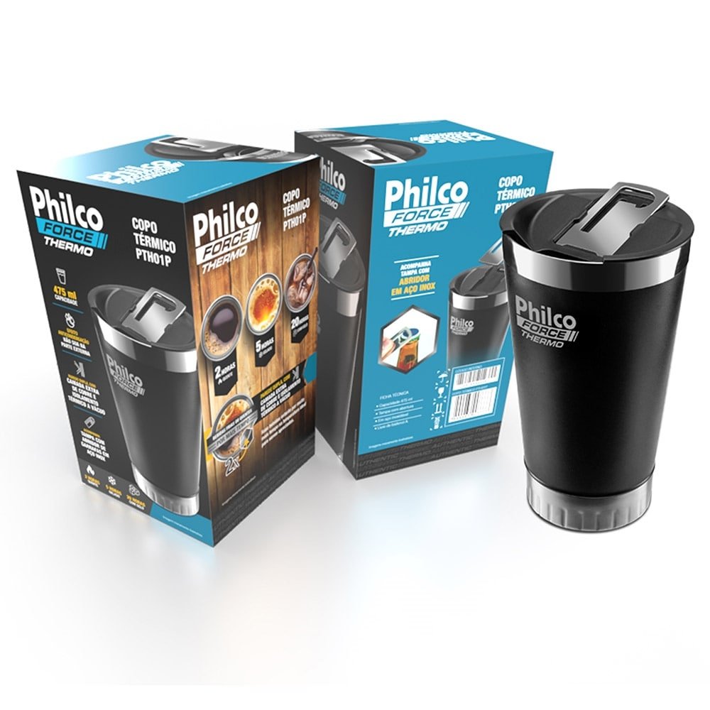 Copo Térmico Philco PHT01P com Tampa 475ml Preto