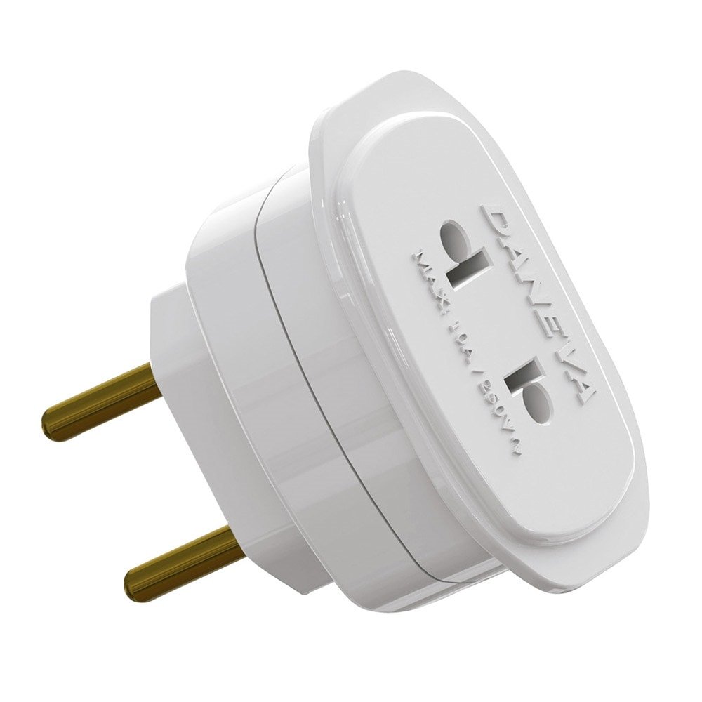 Pino Adaptador Universal Daneva 2P 10A/250V Branco - Embalagem com 12 Unidades