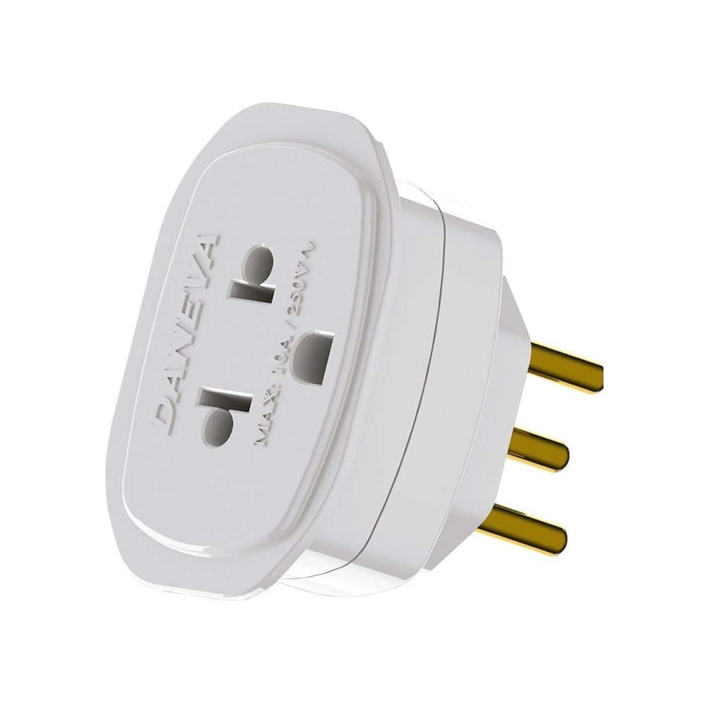 Pino Adaptador Universal Daneva 2P+T 10A/250V Branco - Embalagem com 12 Unidades