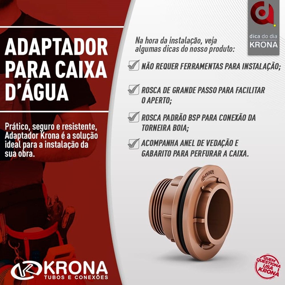 Adaptador Soldável para Caixa De Água Krona 40mm x 1.1/4" - Embalagem com 6 Unidades