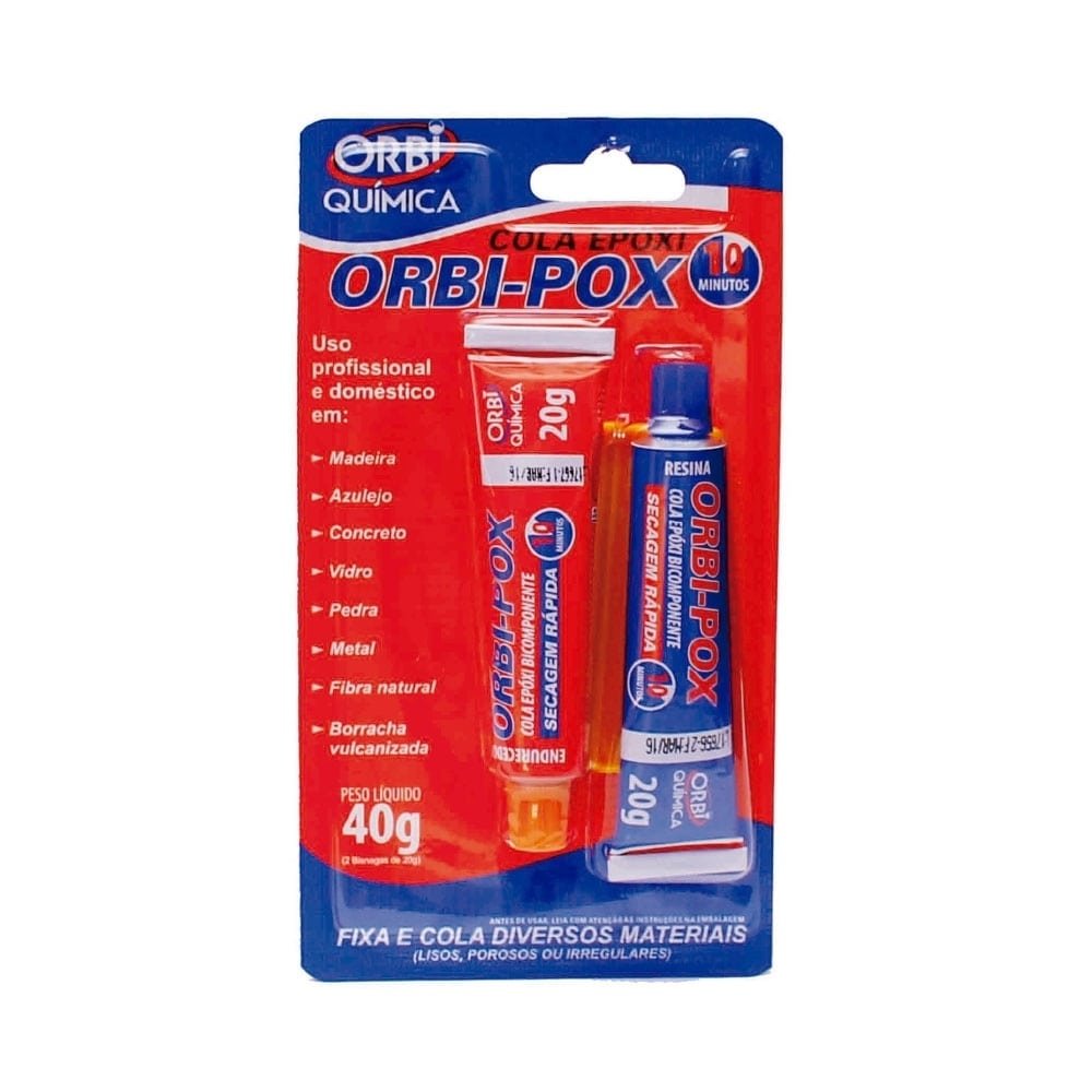 Cola Epoxi Orbi 10 Minutos  Blister 2 Componentes - 12 Embalagens de 40g
