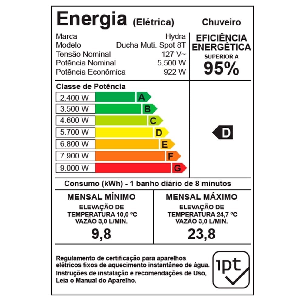 Chuveiro Ducha Hydra Spot 8 Temperaturas 5500W 110V
