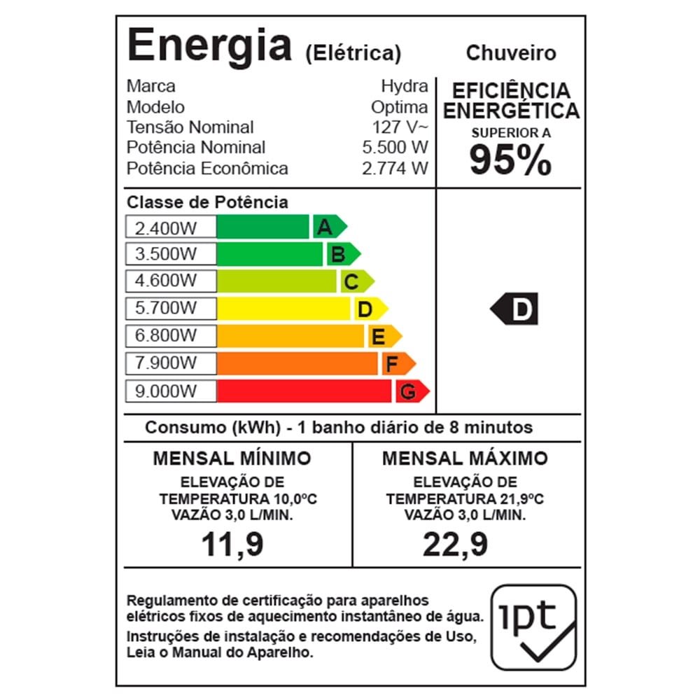 Chuveiro Ducha Hydra Eletrônica Optima Ombro a Ombro 5500W 110V