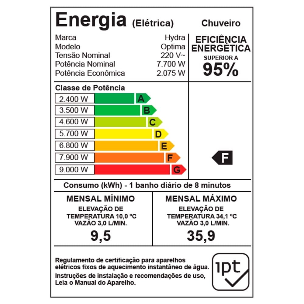 Chuveiro Ducha Hydra Eletrônica Optima Ombro a Ombro 7700W 220V