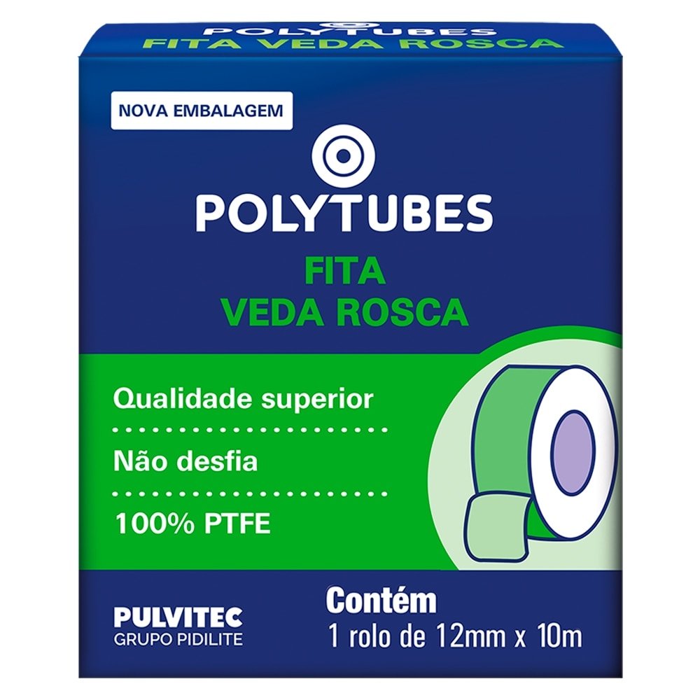 Fita Veda Rosca Pulvitec Polytubes 12mmx10m - Embalagem com 60 Unidades