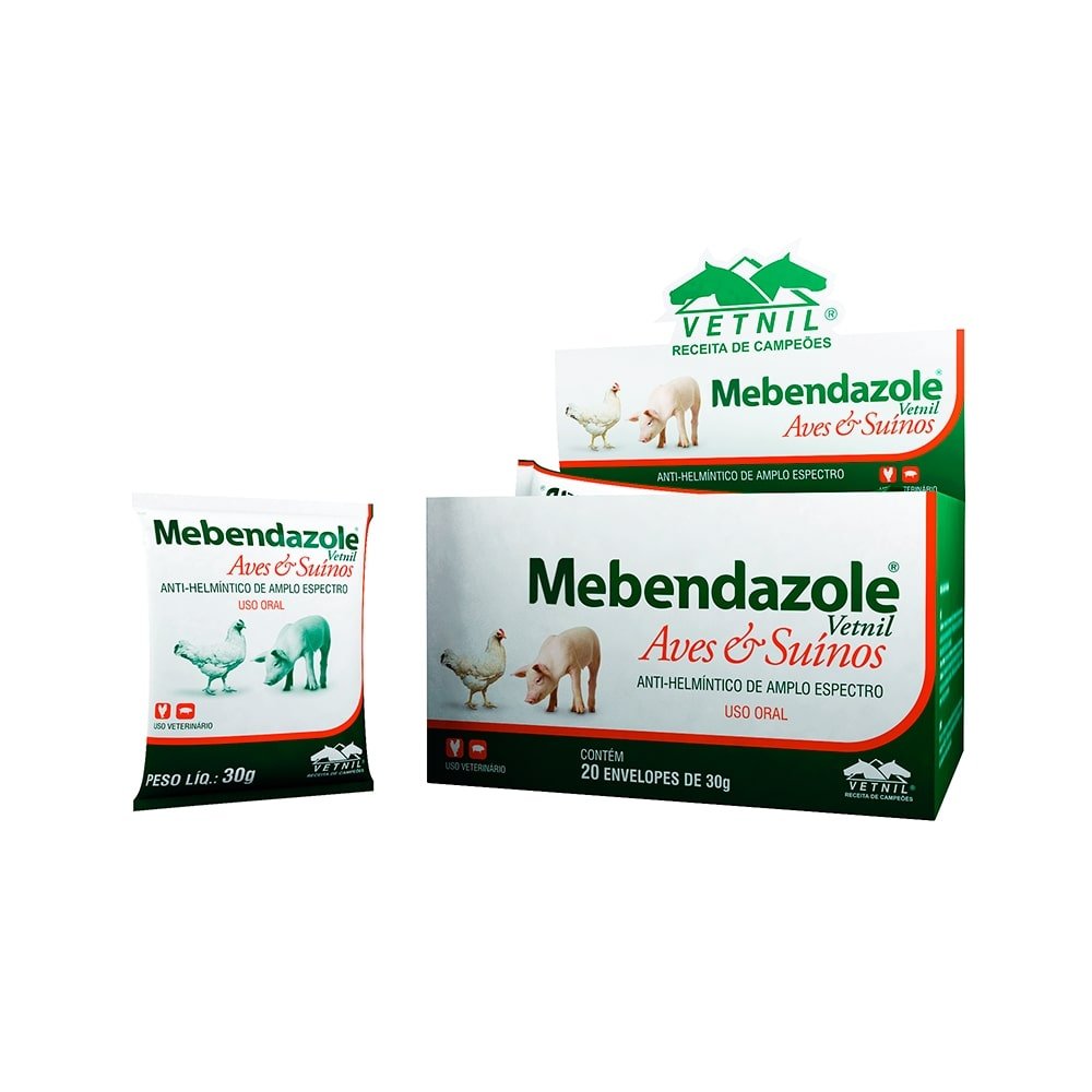 Mebendazole Vetnil para Aves e Suínos 30g - Embalagem com 20 Unidades