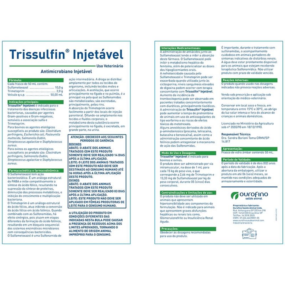 Trissulfin Injetável 50ml - Ouro Fino