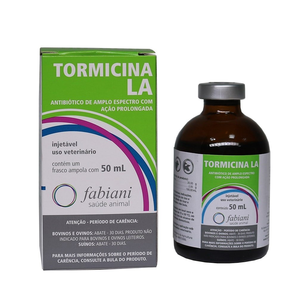 Tormicina LA Fabiani Antibiótico Injetável J.A Saúde Animal 50ml