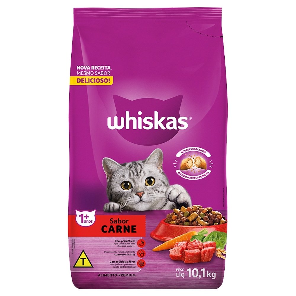 Ração para Gato Whiskas Premium Carne com Delicrocs 10,1Kg