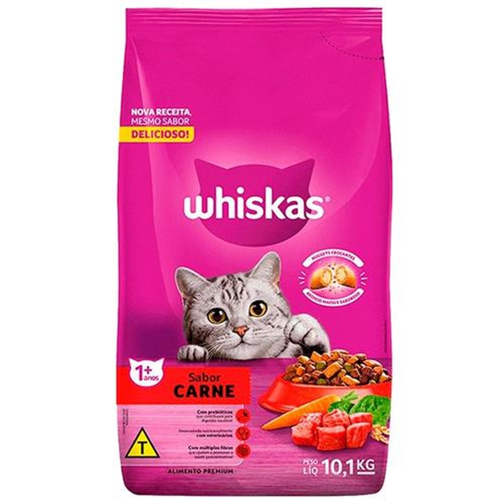Ração para Gato Whiskas Premium Carne com Delicrocs 10,1Kg